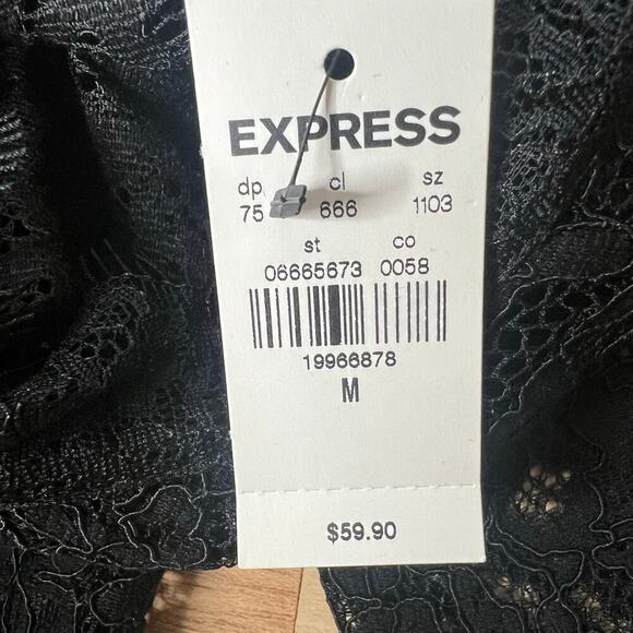 NWT Express Women's Medium Black Lace Long Sleeve Top Blouse Whimsygoth Witchy - Picture 5 of 8